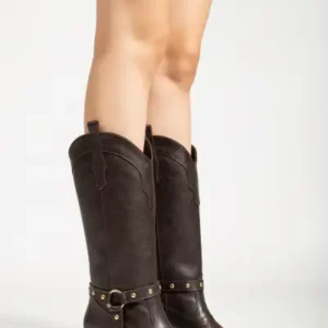 پوتین کابوی زنانه با تزئینات دقیق و گلدوزی غربی - 13161