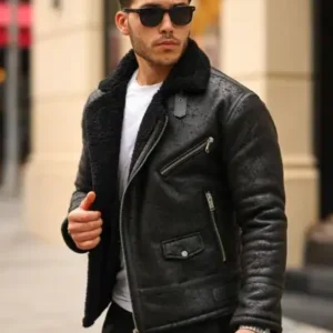 کت و کاپشن چرم ناپا مردانه با داخل پُر از خز با کیفیت بالا و طراحی اسلیم فیت مشکی - 13269