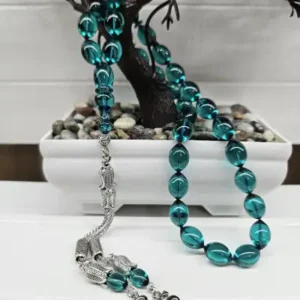 تسبيح کهربا با جزئیات کار شده نقره