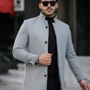 کاپشن پشمی خاکستری روشن مردانه فصل جدید - 13273