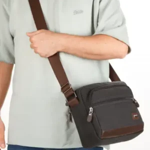 کیف دوشی مردانه از پارچه کانواس مقاوم در برابر آب - رنگ مشکی (مناسب برای کار و سفر) با بخش‌های عریض - 13620