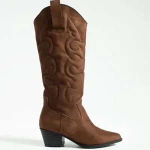 چکمه زنانه با نوک تیز و پاشنه بلند و سبک وسترن - قهوه‌ای - 13167