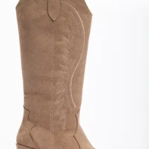 چکمه‌های وسترن کلاهی دوخته شده از جیر ملایم بژ کمرنگ - 13160