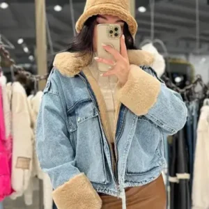 کت جین کوتاه با آستر خزدار - 13127