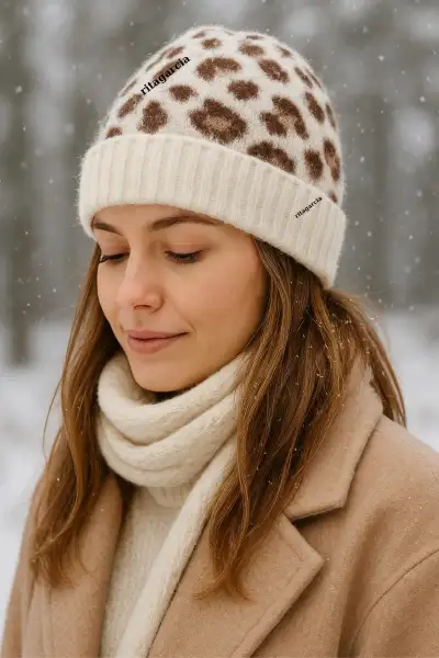 کلاه بافتنی نازک طرح کلاسیک پلنگی ممتاز ترک کلاه بافتنی نازک طرح کلاسیک پلنگی ممتاز ترک