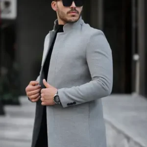 کاپشن پشمی خاکستری روشن مردانه فصل جدید - 13273