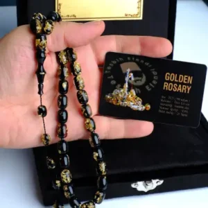 تسبیح هدیه‌ای ممتاز با ذرات طلا و گواهی‌نامه - 13510