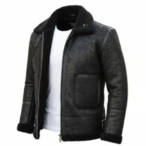 کت و کاپشن مشکی مردانه با کمر تنگ و کیفیت بالا، از چرم ناپا و کاملاً پشمی داخل. - 13272