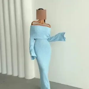 پیراهن بافت زنانه با طرح یقه مادونا - 13365