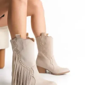 Bot غربی زنانه به رنگ بژ با تزیینات پاپیونی - 13162