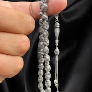 تسبیح با کار دست مدل دانه جو دوسر از نقره 925 عیار - 13530