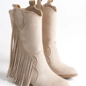 Bot غربی زنانه به رنگ بژ با تزیینات پاپیونی - 13162