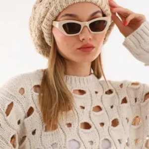 کلاه گرافیکی زنانه دو لایه بژ - 13321