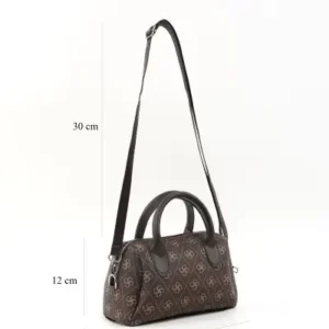 کیف دستی برزنتی قهوه‌ای شکا184 با طرح مونوگرام، دارای زیپ و یک بخش، با بند دستی و بند دوشی. - 13140