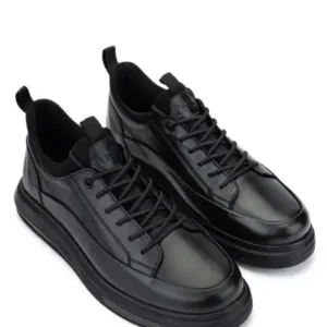 کتانی و کفش ورزشی چرم طبیعی مردانه مشکی - 13412