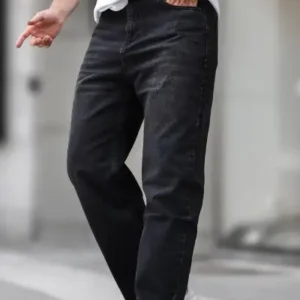 شلوار جین مشکی مردانه با طراحی اور سایز و شسته ترک