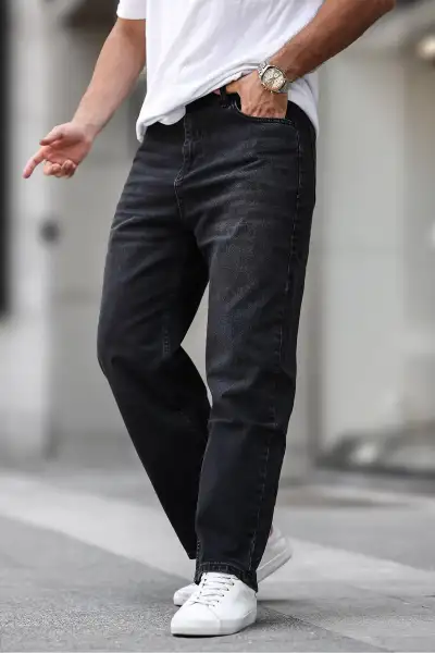 شلوار جین مشکی مردانه با طراحی اور سایز و شسته ترک