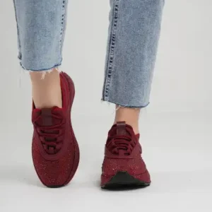 کفش اسنیکر زنانه با پاشنه ۴ سانتی متر و سنگ‌های زینتی در رنگ bordo - 13457