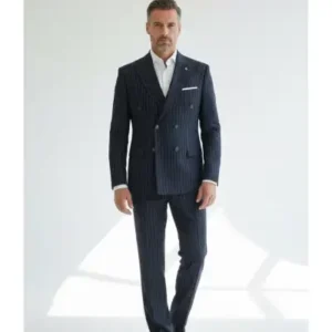 کت و شلوار کراواتی مردانه خط دار – زیبا و راحت با برش ایتالیایی، با کمربند مناسب و دکمه‌های بزرگ - 13349