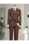 ست کت و شلوار قهوه‌ای با طراحی ایتالیایی و کراوزه T14084 - 13355