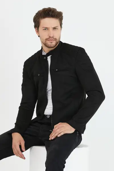 کت چرم مشکی تنگ مردانه - 13259 کت چرم مشکی تنگ مردانه - 13259