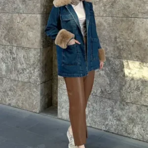 کت جین پشمی - سورمه‌ای - 13114