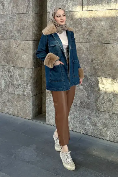 کت جین پشمی - سورمه‌ای - 13114