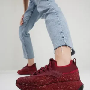 کفش اسنیکر زنانه با پاشنه ۴ سانتی متر و سنگ‌های زینتی در رنگ bordo - 13457