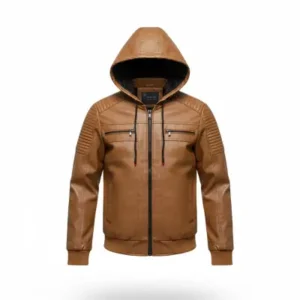 کت و ژاکت چرمی مردانه با برش تنگ، کاپشن هودی و کمربند کشی ریبانا - 13256