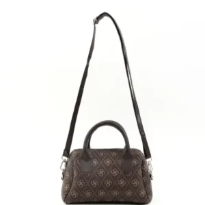 کیف دستی برزنتی قهوه‌ای شکا184 با طرح مونوگرام، دارای زیپ و یک بخش، با بند دستی و بند دوشی. - 13140