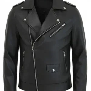 جاکت چرمی مشکی مردانه با زیپ مارپیچ - 13263