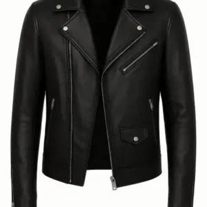 جاکت چرمی مشکی مردانه با زیپ مارپیچ - 13263