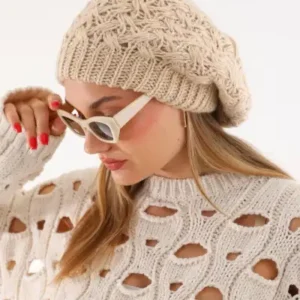 کلاه گرافیکی زنانه دو لایه بژ - 13321