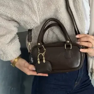 کیف دستی و دوشی زنانه بانی مدل قهوه‌ای تیره با هدیه جاکلیدی - 13133