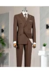 ست کت و شلوار قهوه‌ای با طراحی ایتالیایی و کراوزه طرح جدید سال 2026