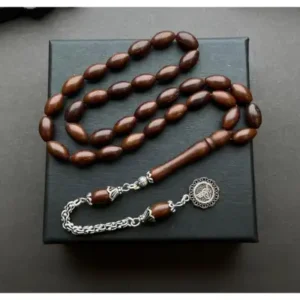 تسبیح کینالی کوکای اصل ترک ۸ میلی‌متری با ترمه نقره‌ای ویژه در جعبه