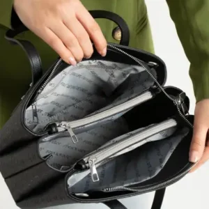 کیف دستی و دوشی زنانه سیاه با دو قسمت اصلی و دو بخش زیپ‌دار اضافی - 13145