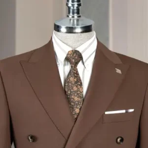 ست کت و شلوار قهوه‌ای با طراحی ایتالیایی و کراوزه T14084 - 13355
