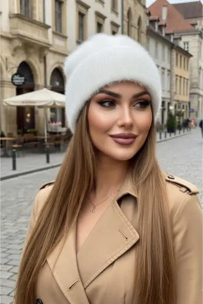 کلاه پشمی نرم زنانه سفید - 13305 کلاه پشمی نرم زنانه سفید - 13305