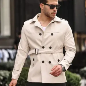 کاپشن مردانه فصلی با آستر و کمربند مدل کرووازه - 13266