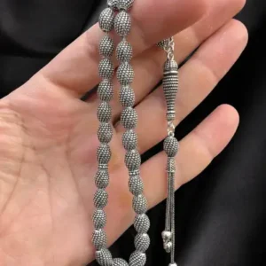 تسبیح با کار دست مدل دانه جو دوسر از نقره 925 عیار - 13530