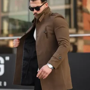 کابان مردانه سبز تیره با برش باریک و طول بلند - 13264