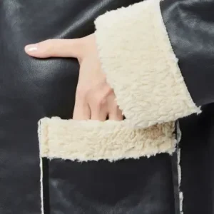 پالتوی چرمی شیک زنانه با آستر خز درونی - 13367