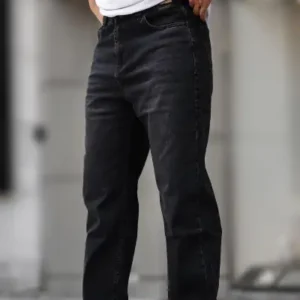 جین مشکی مردانه با طراحی گشاد و شستشو یافته 7216 - 13369