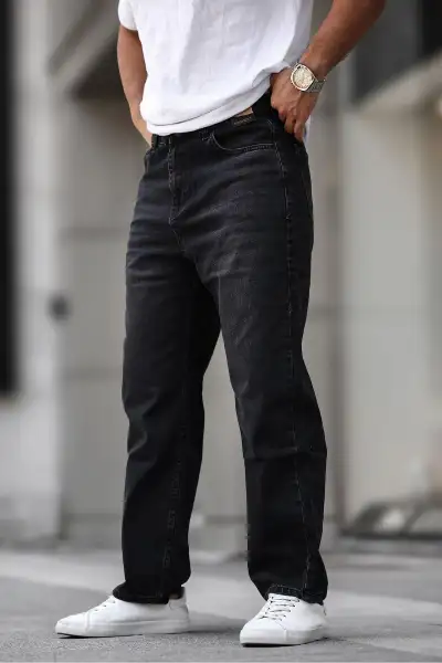 جین مشکی مردانه با طراحی گشاد و شستشو یافته 7216 - 13369
