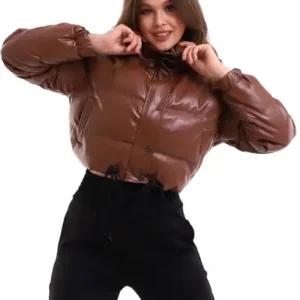 پالتو پفی کوتاه زنانه چرم - 13123