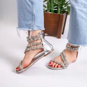 سندل چرم طبیعی با زیپ سنگ‌دار والدن - 13384