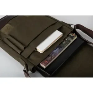 کیف کتان پستچی بدون جنسیت با بند دوشی رنگ خاکی - 13630