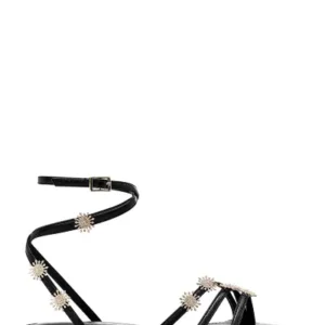 صندل زنانه مشکی با بند مچ و سنگ‌های تزئینی مشکی