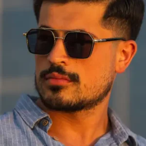 عینک آفتابی مردانه با فریم طلایی و شیشه مشکی، محافظ UV400 - 13474